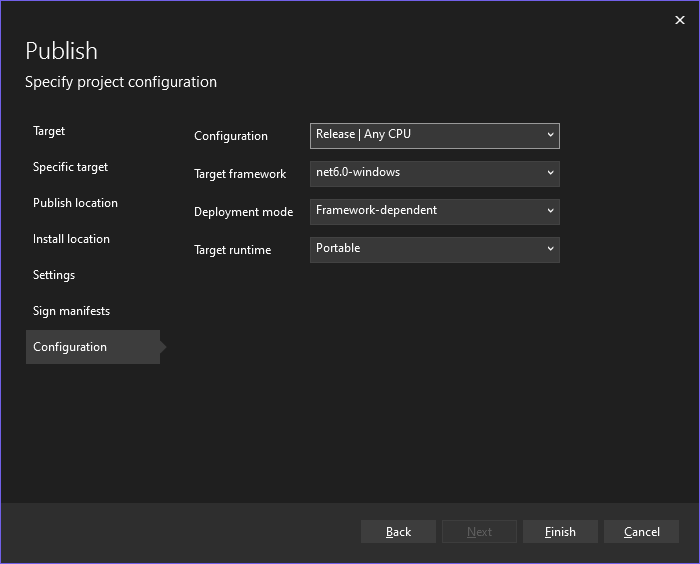 Określanie konfiguracji publikowania
