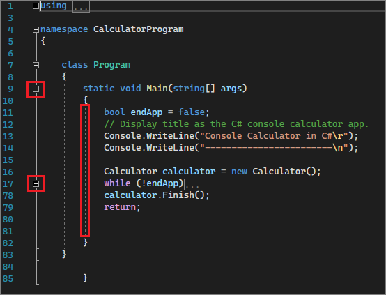 Screenshot przedstawiający Visual Studio 2022 IDE z czerwonymi polami.