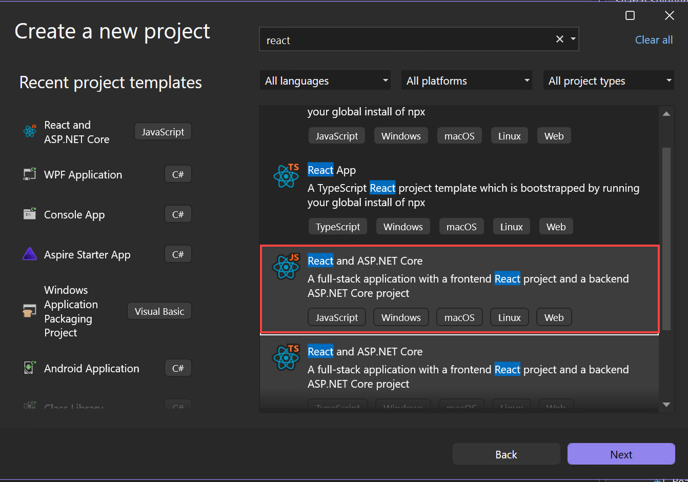 Zrzut ekranu przedstawiający wybieranie szablonu.