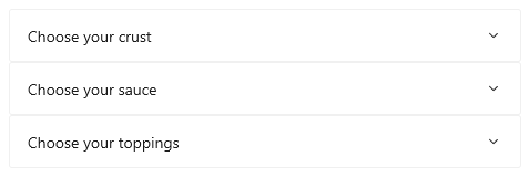 trzy kontrolki ekspandera o tej samej szerokości, ułożone w pionie