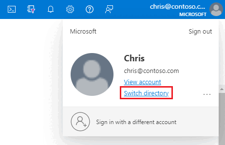 Captura de tela do portal Azure mostrando onde alternar seu diretório.