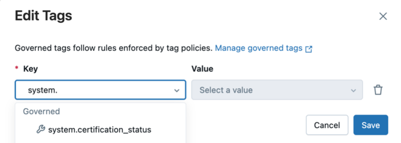 Lista de etiquetas do sistema.