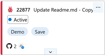 Screenshot mostrando o cartão de item de trabalho no quadro com o ícone de status do GitHub Copilot indicando progresso.
