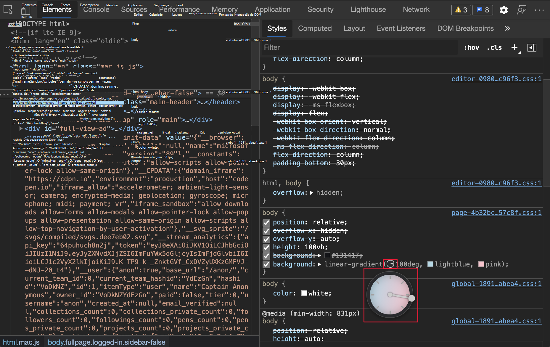 Pré-visualização em ângulo