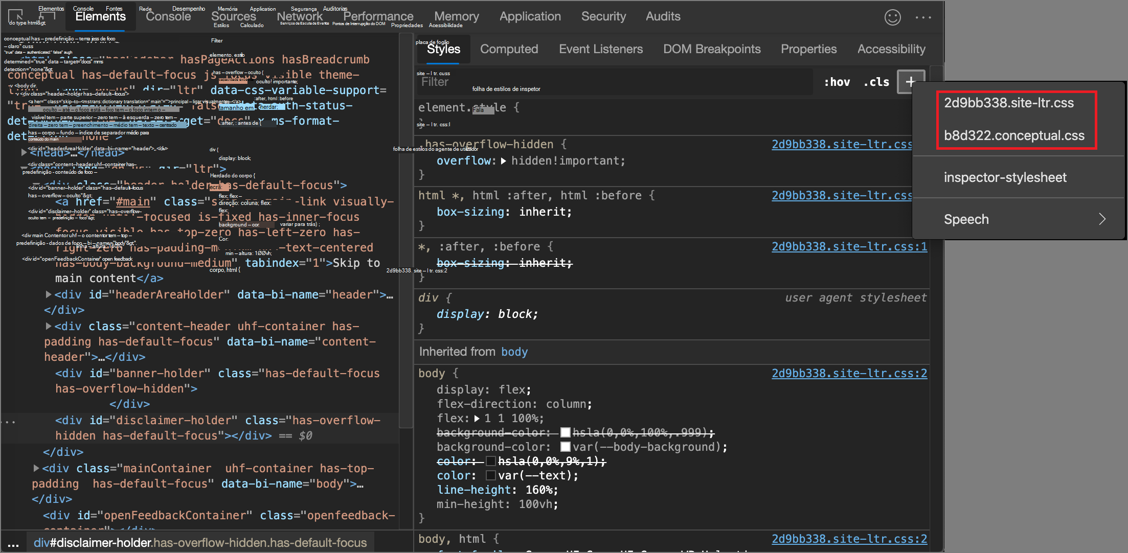 Selecionar uma folha de estilos