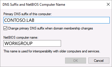Captura de tela de configuração do sufixo DNS bem-sucedida.