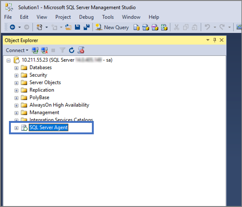 Screenshot mostrando como verificar se SQL Server Agent estava instalado.