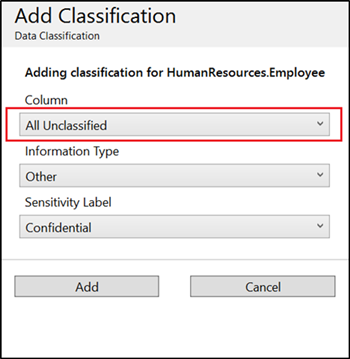 captura de tela da classificação de dados do SSMS selecionando todas as colunas não classificadas