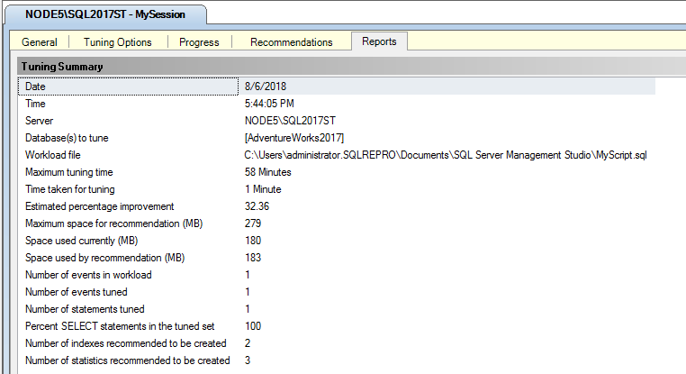 Captura de tela do resumo de ajuste do DTA.