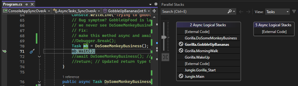 Captura de tela do modo de exibição Tarefas depois de selecionar Interromper Tudo.