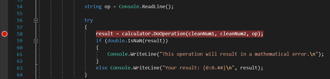 Captura de tela que mostra a configuração de um ponto de interrupção.