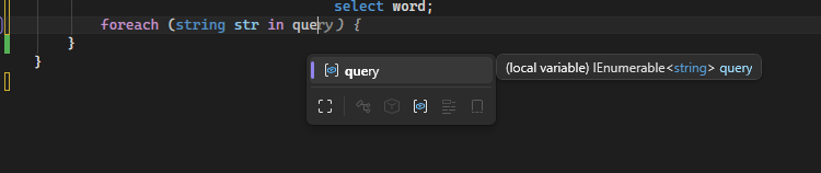 Captura de tela de um pop-up de conclusão de palavras do IntelliSense no Visual Studio.