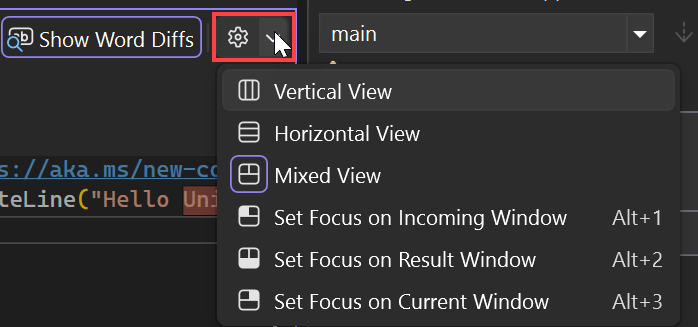 Captura de tela que mostra as opções de layout do Editor de Mesclagem.