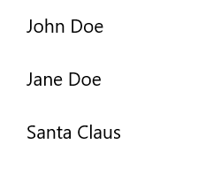 Captura de tela exibindo uma exibição de lista simples com o conjunto de propriedades ItemsSource.