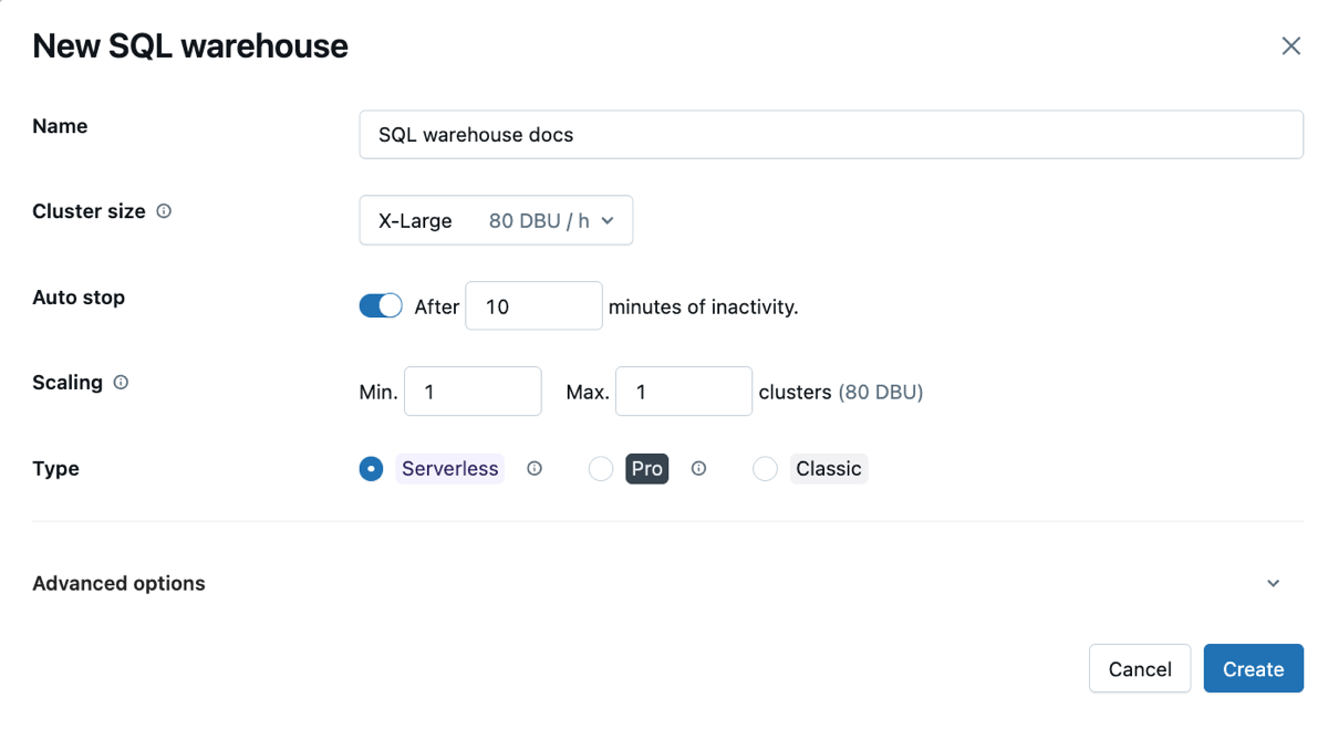 Configuração padrão do SQL warehouse