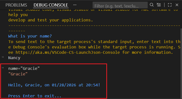 Terminal que mostra os valores introduzidos