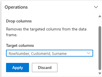 A captura de tela mostra a remoção de colunas no Data Wrangler.