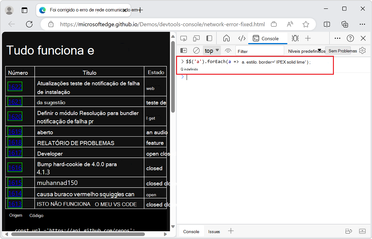 Manipular uma seleção de elementos com a Consola