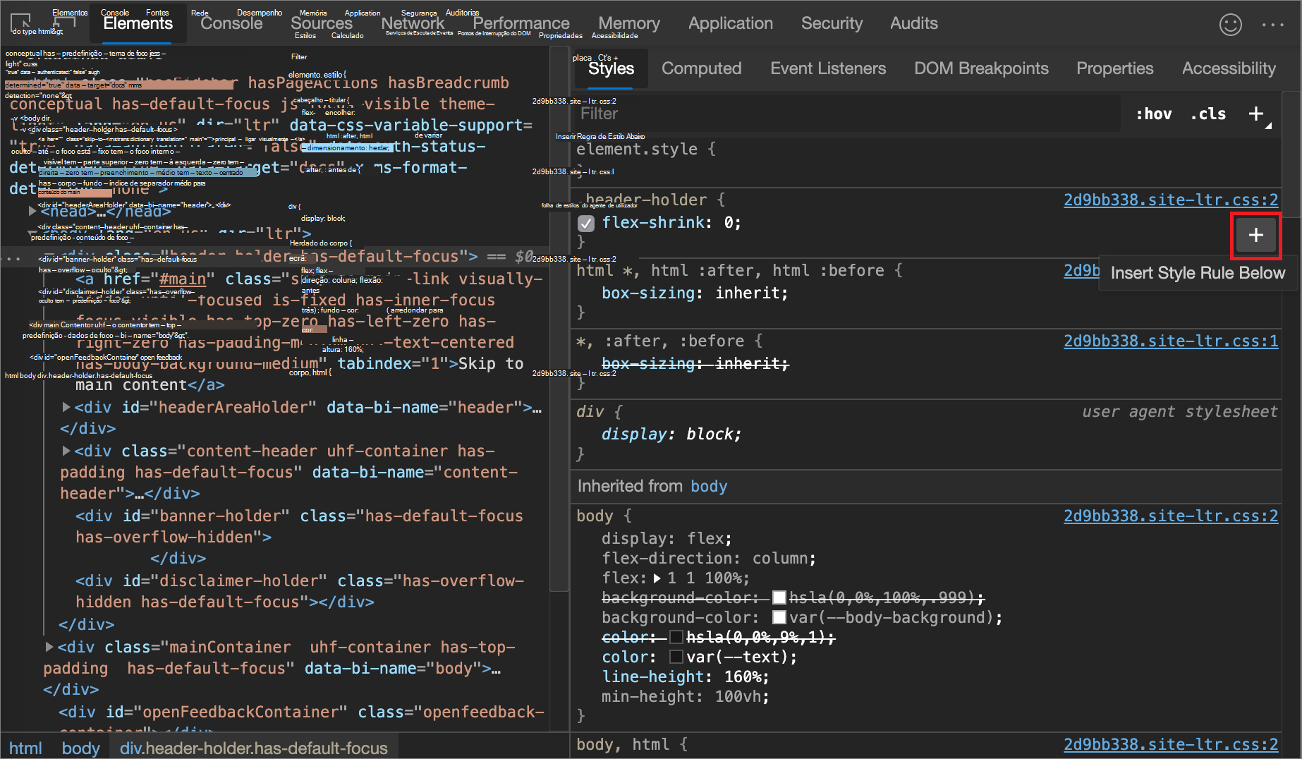 Inserir Regra de Estilo Abaixo