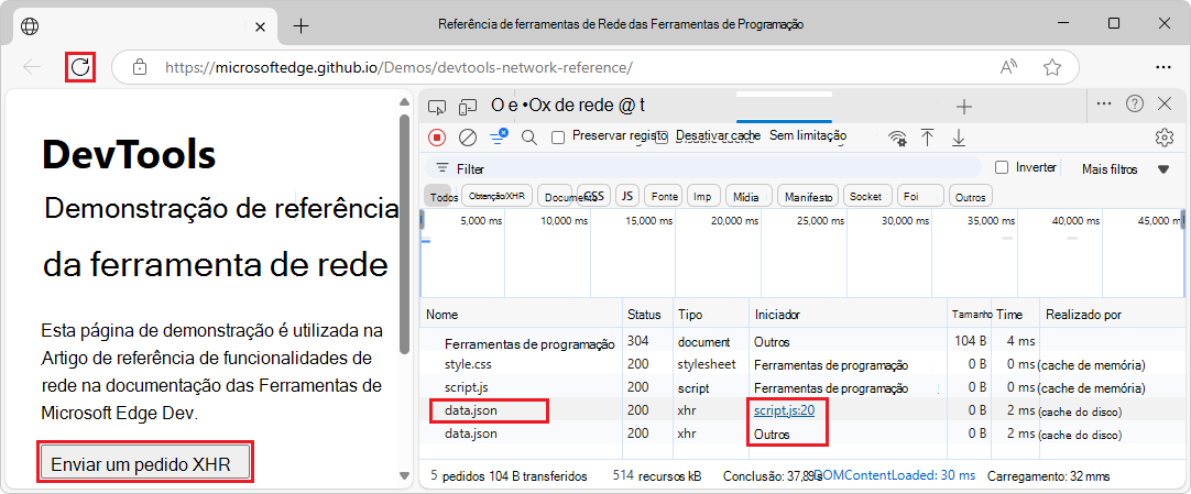 Clique em Reproduzir XHR