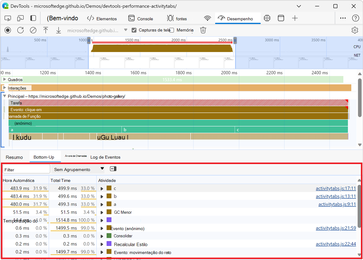 O separador Inferior para Cima
