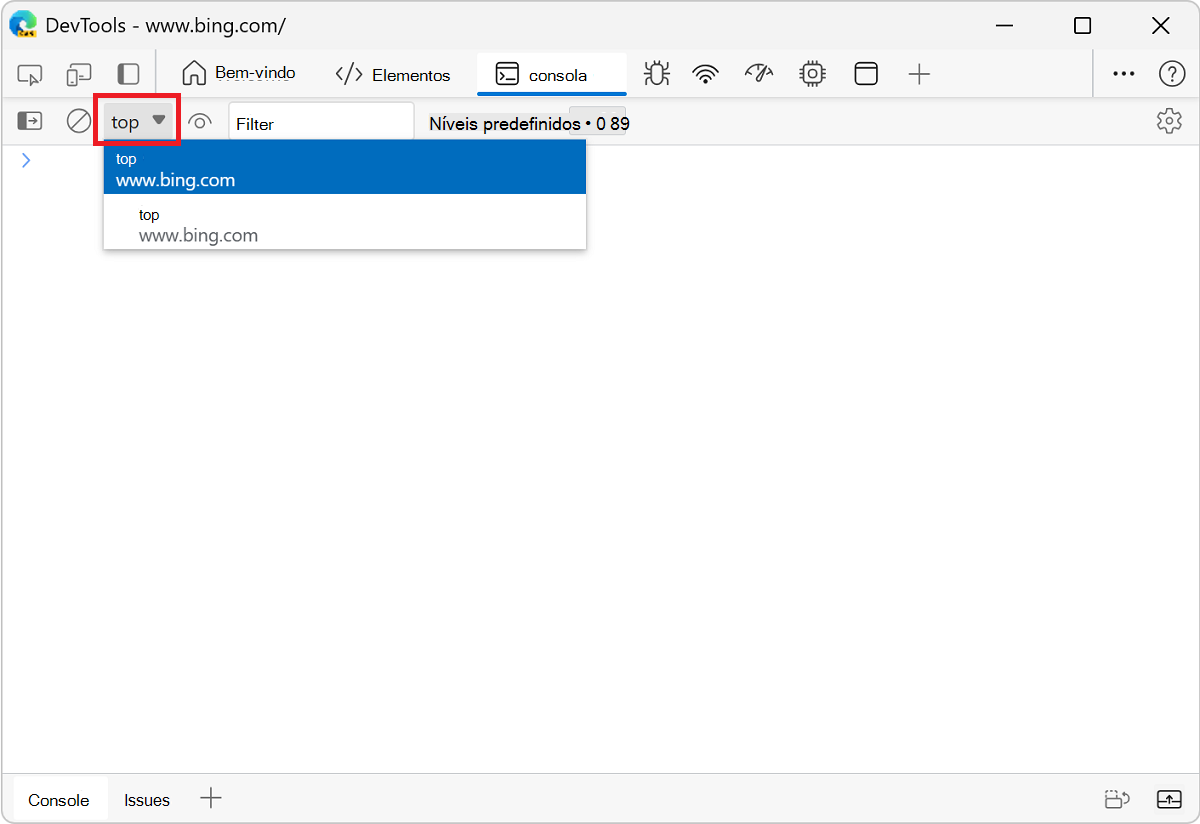 Alterar o contexto JavaScript da Consola