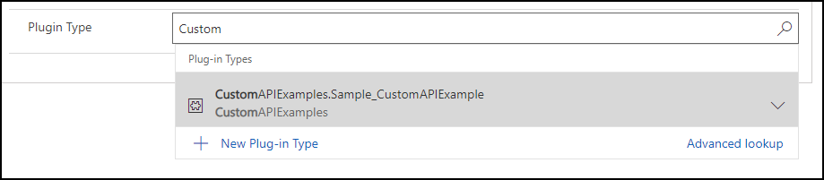 Defina a pesquisa personalizada de tipo de plug-in da API.