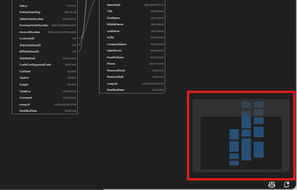 Captura de tela do recurso de minimapa no designer de esquema para navegação rápida.