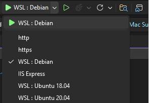 Captura de ecrã que mostra vários perfis de arranque WSL na lista de perfis de arranque.
