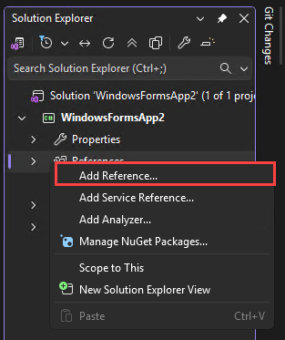 Captura de ecrã do menu Adicionar Referência.
