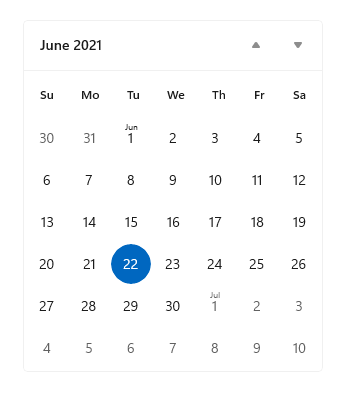 Exemplo de vista de calendário