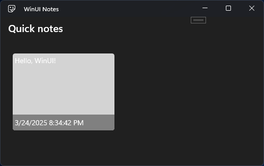 A interface do usuário do aplicativo de anotações com um plano de fundo escuro, mas um modelo de nota cinza claro.