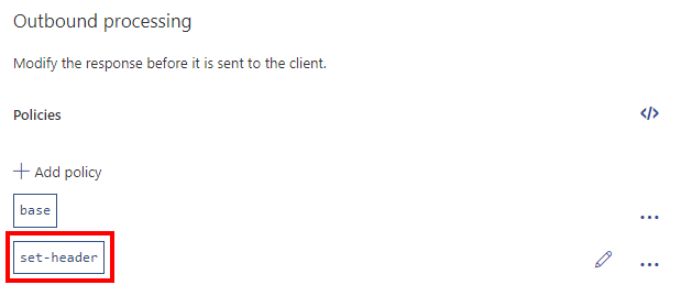Снимок экрана: политики установки заголовков для исходящих соединений на портале.