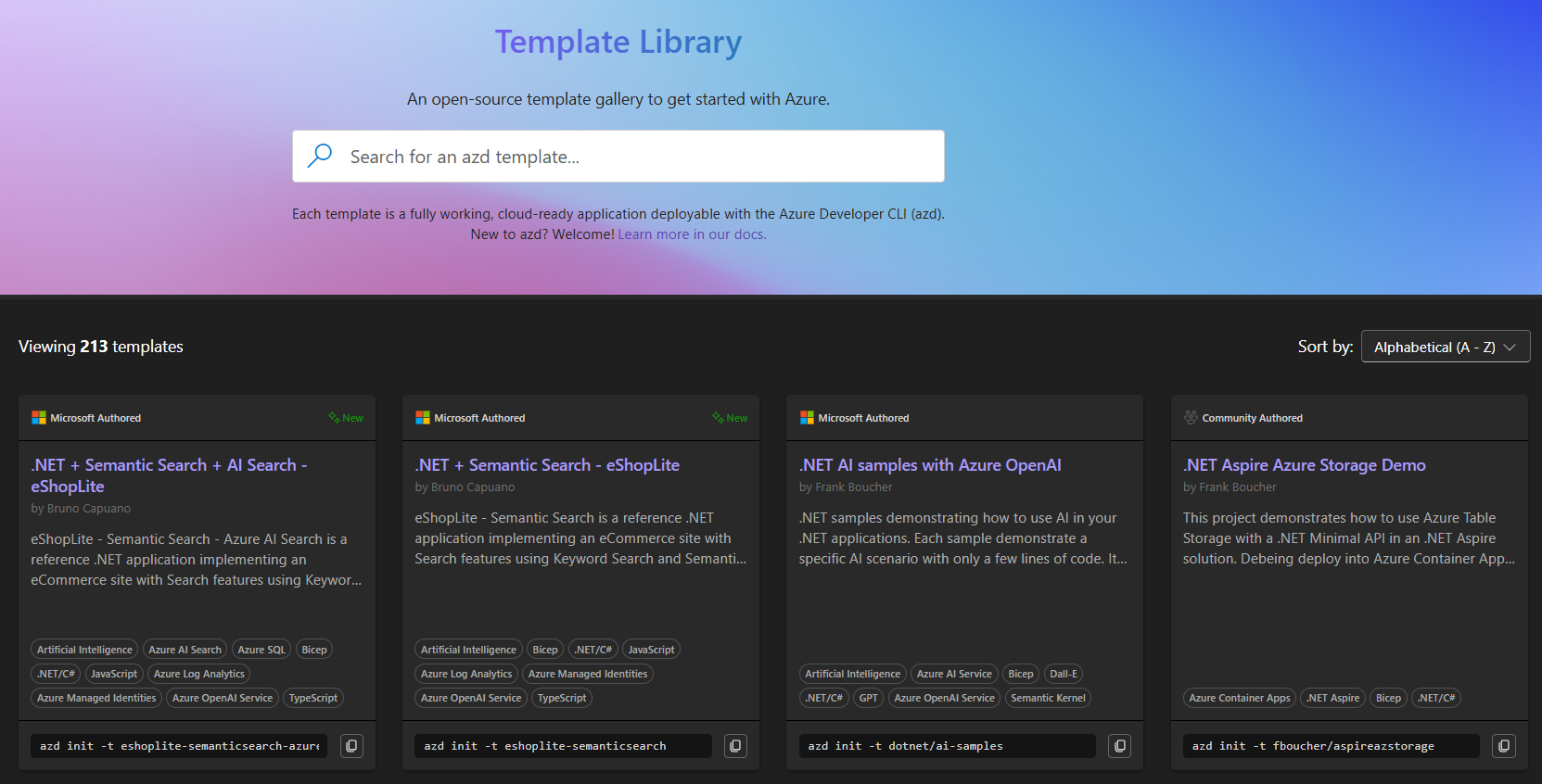 Снимок экрана: домашняя страница коллекции шаблонов Awesome AZD.