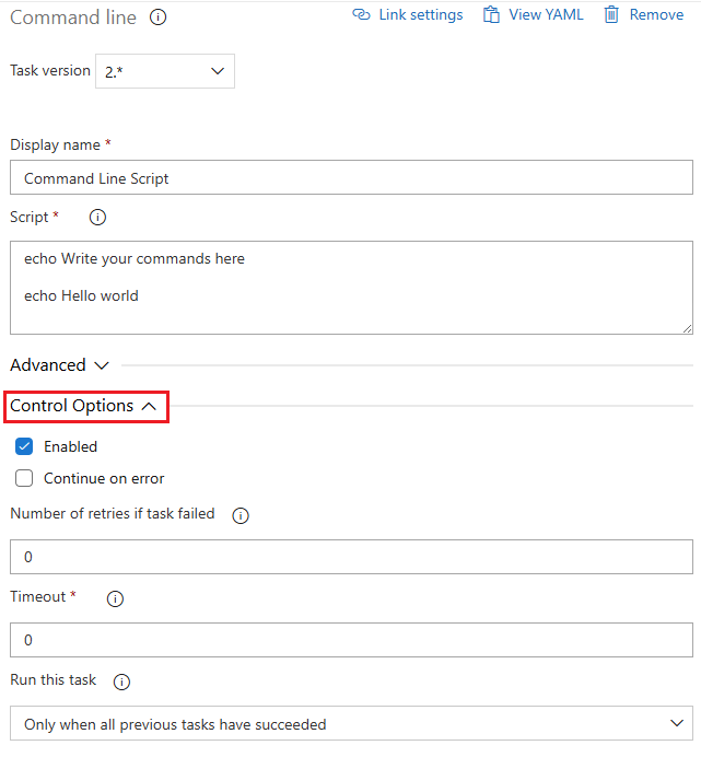 Снимок экрана: развернутые параметры управления для классической задачи конвейера.