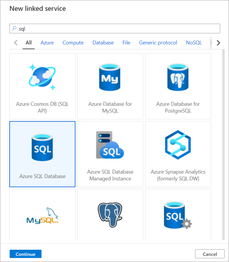 Создание связанной службы базы данных SQL Azure