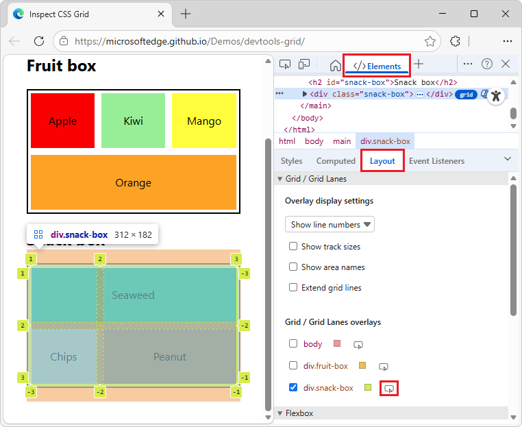 Выделение сетки на отображаемой веб-странице