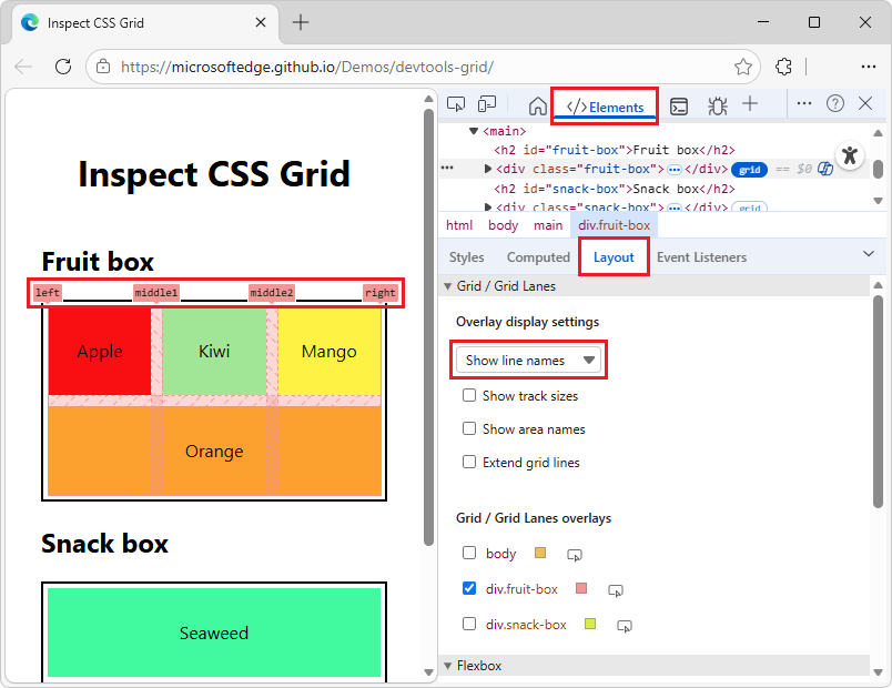 Отображение имен строк