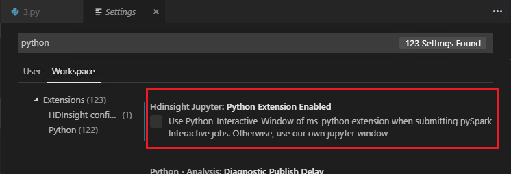 Расширение pyspark для интерактивного python отключено