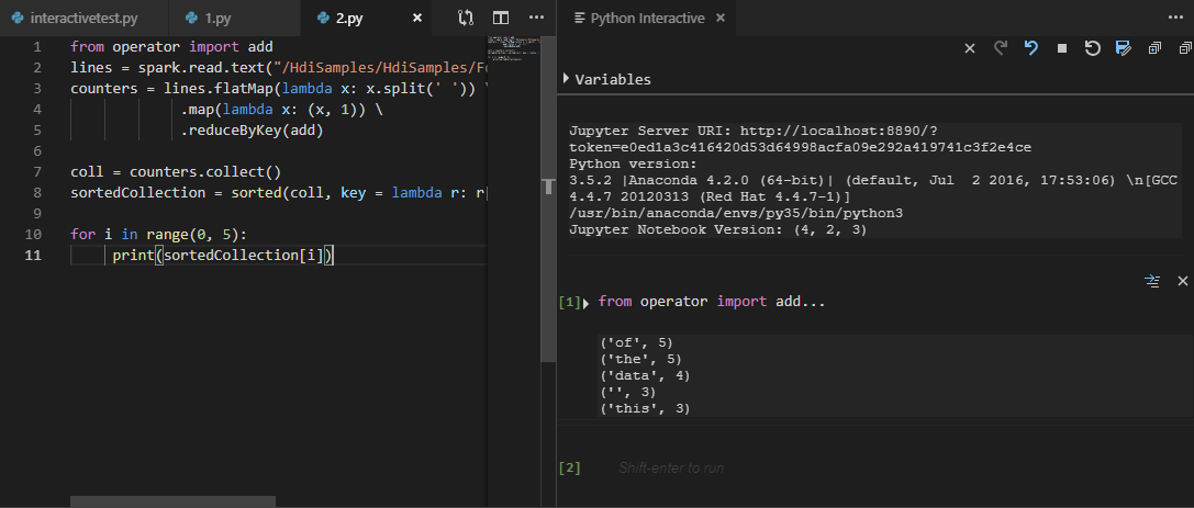 Интерактивное окно python pyspark