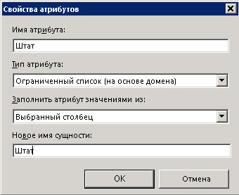 Excel — диалоговое окно «Свойства атрибута»