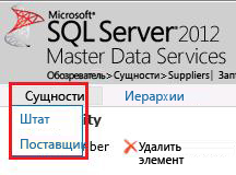 Меню сущностей с штатом и поставщиком