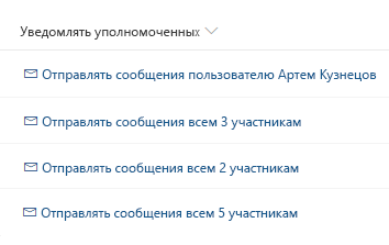 Список кнопок, уведомляющий всех исполнителей каждого элемента. Первая строка пустая, во второй строке указано 