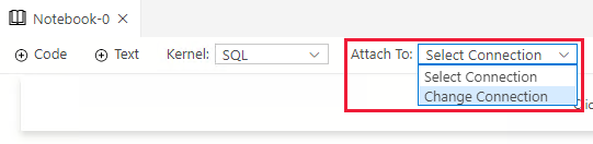Снимок экрана: изменение подключения к записной книжке SQL Visual Studio Code.