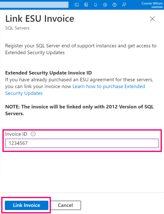 Снимок экрана идентификатора счета на странице счета по ссылке ESU.