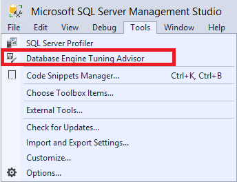 Снимок экрана: запуск DTA из SSMS.