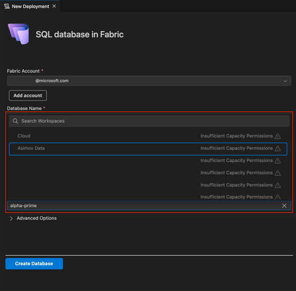 Снимок экрана раскрывающегося списка рабочих областей с отключенными рабочими областями из-за лимитов на емкость.