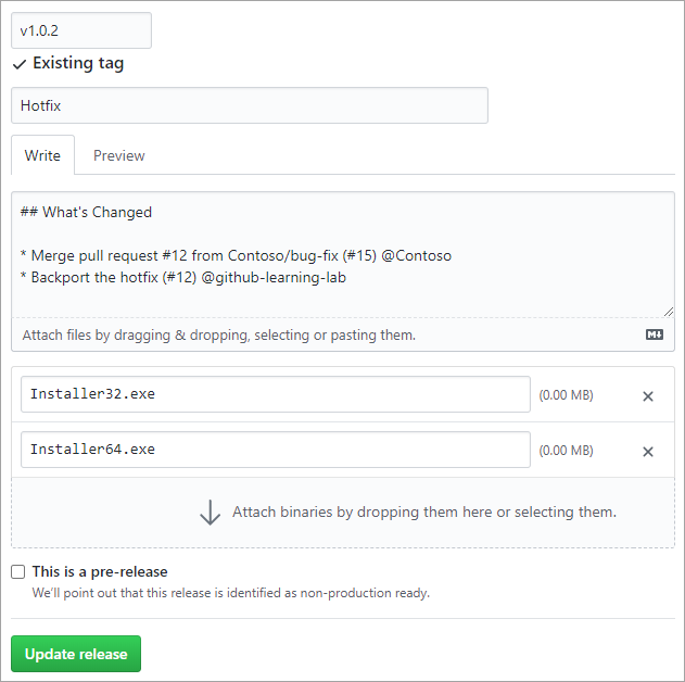Снимок экрана: создание релиза на GitHub.
