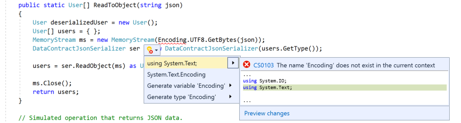Использование лампочки для исправления кода