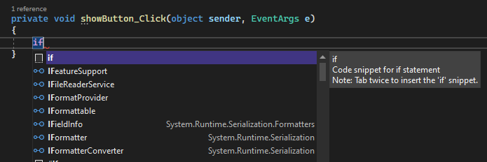 снимок экрана: IntelliSense с острым кодом Visual C.